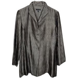 Eileen Fisher Silk Crinkle Jacket Silver Gray Textured Blazer Capsule Travel M